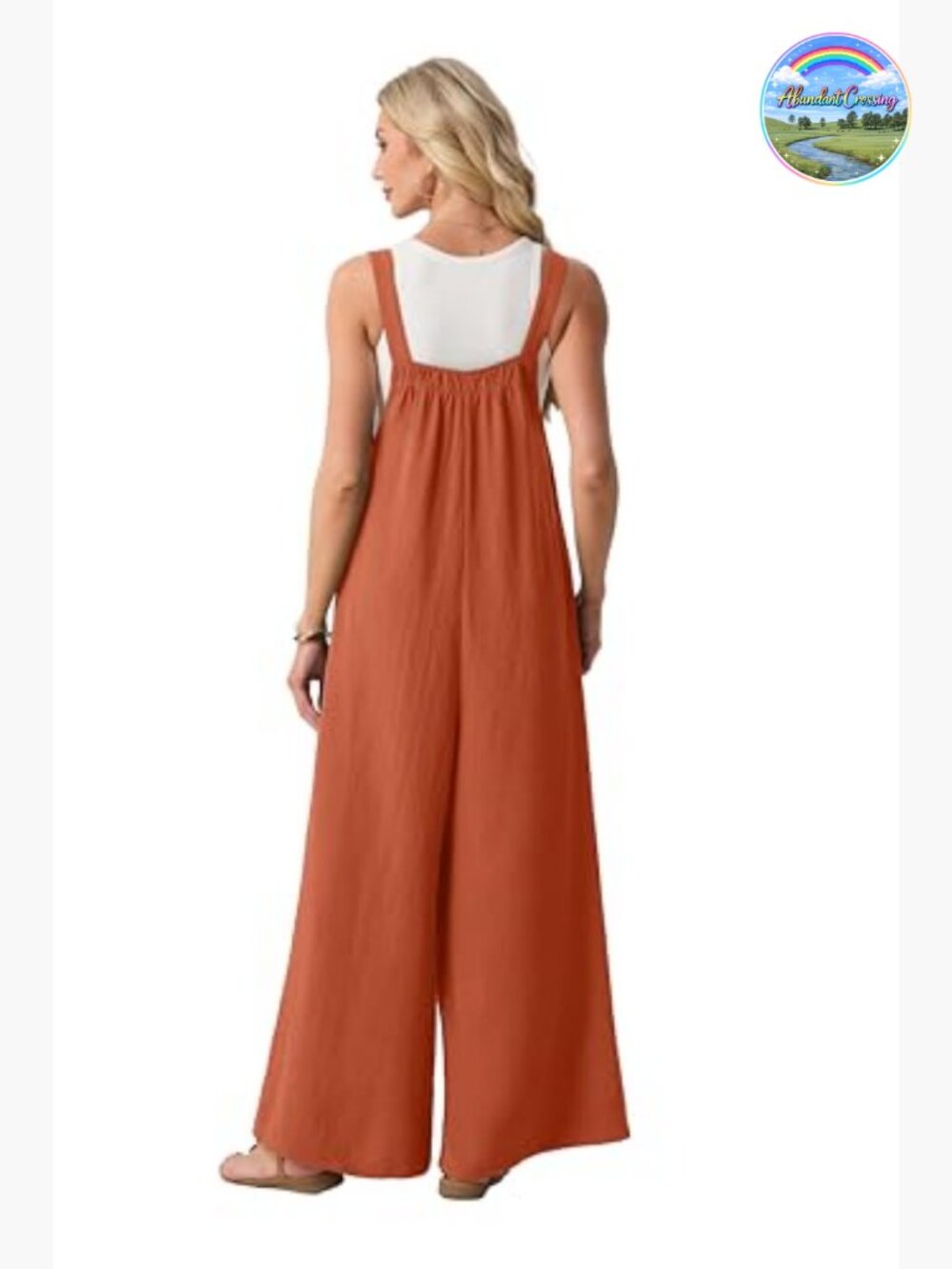 Boho Wide Leg Jumpsuit with Pockets Adjustable Romper - Picture 5 of 7